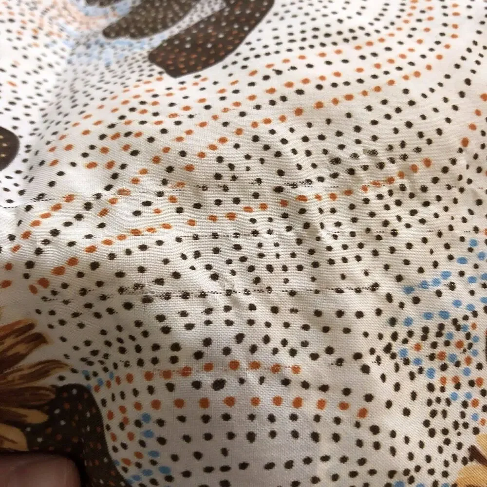 Vintage Brown & Blue Floral Polyester Scarf Flowers Polka Dots Square 21.5in
